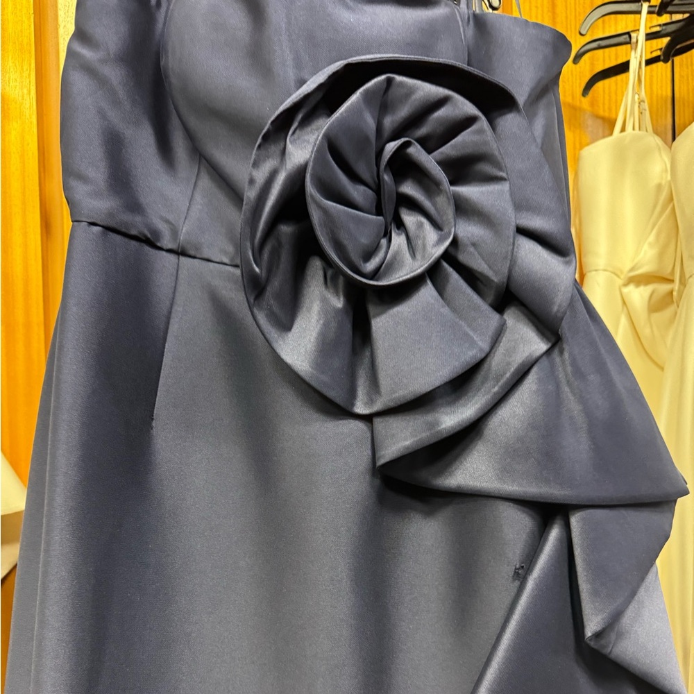 Muse by Marchesa Stretch Mikado 3D Rosette Running Side Ruffle Maxi Dress - Picture 7 of 7